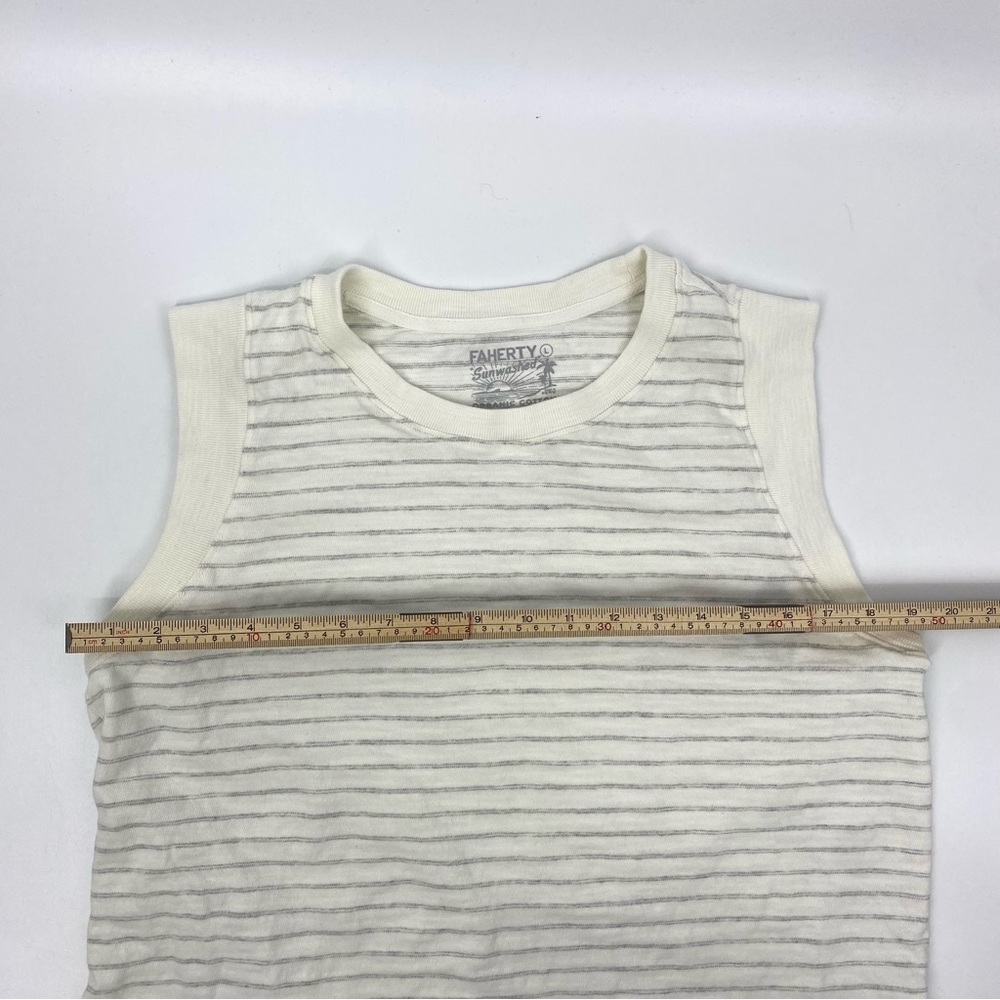 Faherty Sunwashed Slub Muscle Tank Top White Stripe Organic Cotton - Picture 4 of 8